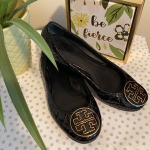 Tory Burch Quinn Black Leather Patent Ballet Flat